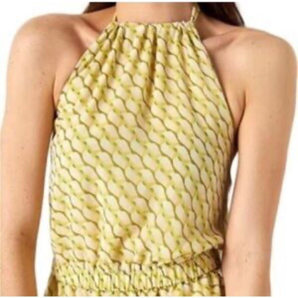 ☀️Ryegrass Sleeveless Chiffon Halter Peplum Blouse Top Yellow Women's Size XL